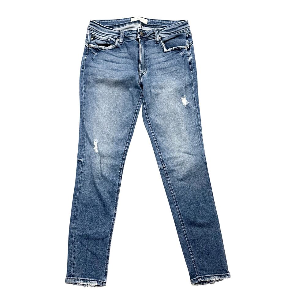 KanCan Distressed Women’s Jeans Mid Rise Tapered Leg Stretch KC8575M sz 28